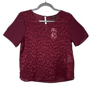 Banana Republic Burgundy Leopard Lace‎ Burnout Blouse Petite Small